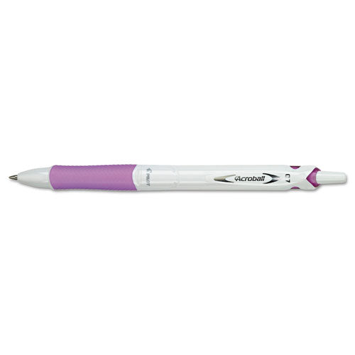 Acroball PureWhite Pen, .7mm, Black Ink, White Barrel/Purple Accent, Sold as 1 Dozen