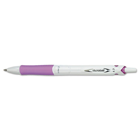 Acroball PureWhite Pen, .7mm, Black Ink, White Barrel/Purple Accent, Sold as 1 Dozen