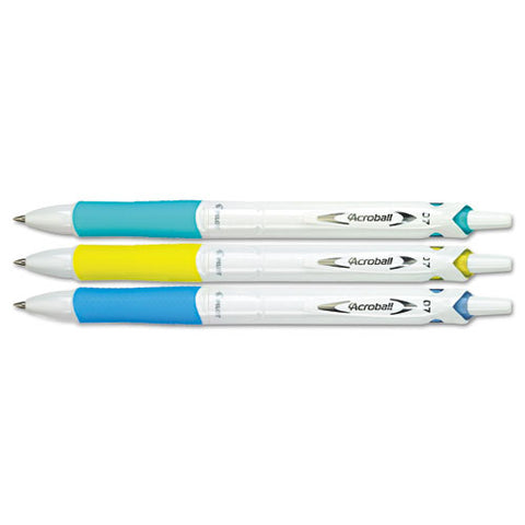 Acroball PureWhite Pen, .7mm, Black Ink, Blue/Lime/Turquoise Barrels, 3/Pack, Sold as 1 Package