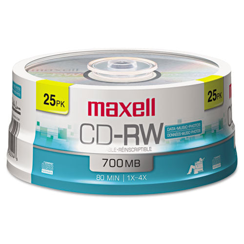 Maxell - CD-RW Discs, 700MB/80min, 4x, Spindle, Silver, 25/Pack, Sold as 1 PK