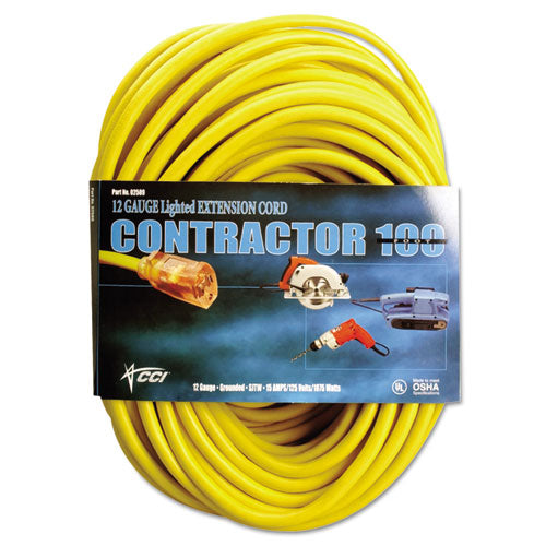 Vinyl Outdoor Extension Cord, 50 Ft, 15 Amp, Yellow, Sold as 1 Each