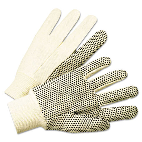 1000 Series PVC Dotted Canvas Gloves, White/Black, Large, 12 Pairs, Sold as 1 Dozen