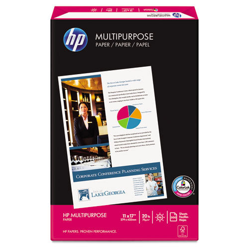 HP - Multipurpose Paper, 96 Brightness, 20lb, 11 x 17, White, 500 Sheets/Ream, Sold as 1 RM