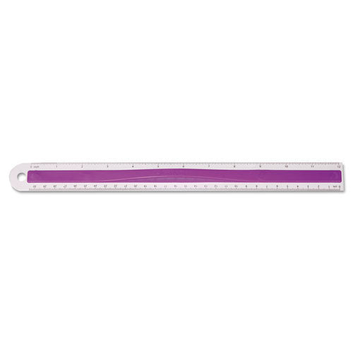 Plastic Ruler with Rubber Finger Grip, 12in/30cm, Assorted Translucent, Sold as 1 Each