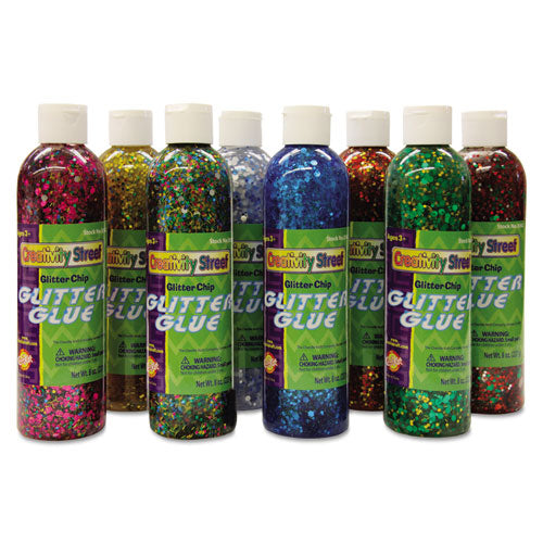 Glitter Glue Chip Class Pack, Assorted Colors, 8 oz Bottles, 8/Pack, Sold as 1 Package