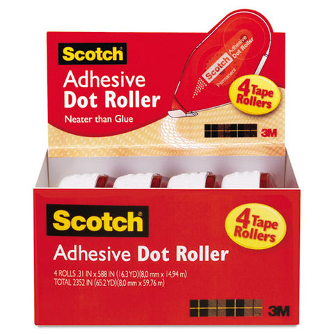 Adhesive Dot Roller Value Pack, 0.3 in x 49 ft., 4/PK, Sold as 1 Package