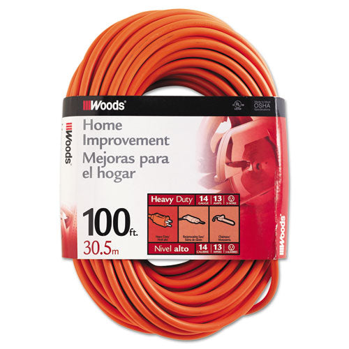 Outdoor Round Vinyl Extension Cord, 14/3 AWG, 100ft, Orange, Sold as 1 Each