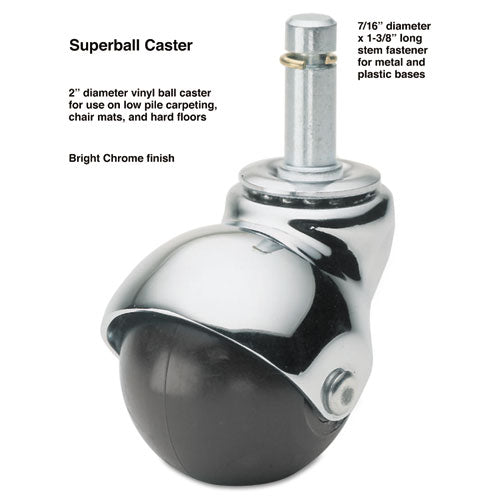 Master Caster - Superball Casters, 75 lbs./Caster, Vinyl, Black, 4/Set, Sold as 1 ST