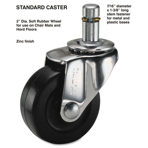 Master Caster - Standard Casters, 75 lbs./Caster, Rubber, Black, 4/Set, Sold as 1 ST