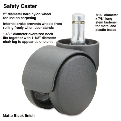 Master Caster - Safety Casters, 100 lbs./Caster, Nylon, Matte Black, 5/Set, Sold as 1 ST