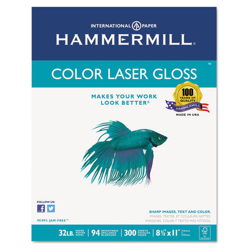 Hammermill - Color Laser Gloss Paper, 94 Brightness, 32lb, 8-1/2 x 11, White, 300 Sheets/Pack, Sold as 1 PK