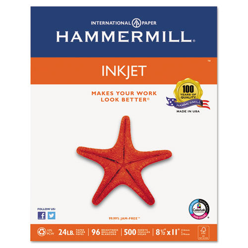 Hammermill - Inkjet Paper, 96 Brightness, 24lb, 8-1/2 x 11, White, 500 Sheets/Ream, Sold as 1 RM