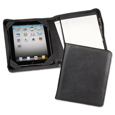 IPad Zipper Composition Padfolio, Leather, Black, Sold as 1 Each
