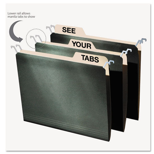find It - Hanging File Folders with Innovative Top Rail, Letter, Green, 20/Pack, Sold as 1 PK