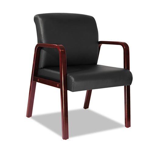 Reception Lounge Series Guest Chair, Cherry/Black Leather, Sold as 1 Each