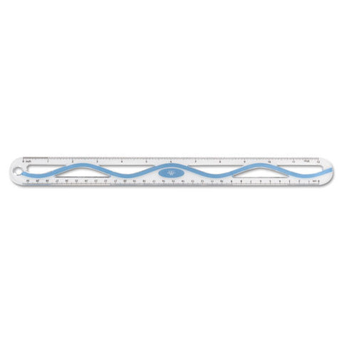 12" Plastic Wave Ruler, Standard/Metric, Blue, Sold as 1 Each