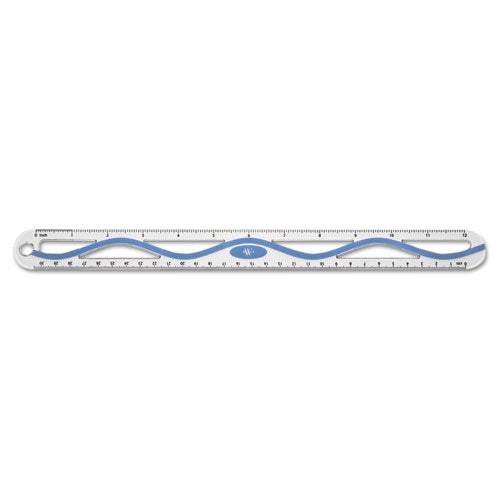 12" Aluminum Wave Ruler, Standard/Metric, Blue, Sold as 1 Each