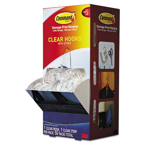Clear Hooks & Strips, Plastic, Medium, 50 Hooks w/50 Adhesive Strips per Carton, Sold as 1 Carton, 50 Each per Carton 