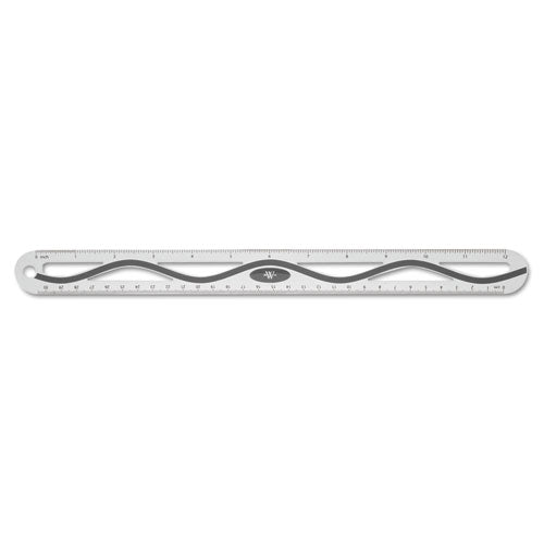 12" Aluminum Wave Ruler, Standard/Metric, Gray, Sold as 1 Each