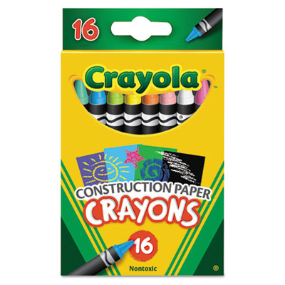 Construction Paper Crayons, Wax, 16/Pk, Sold as 1 Set