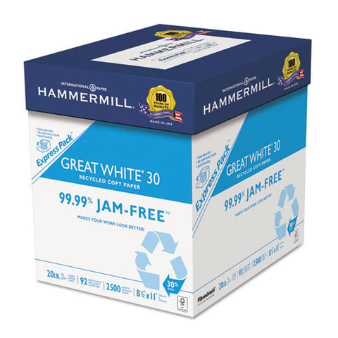 Great White Recycled Copy Paper, 92 Brightness, 20lb, 8-1/2 x 11, 2500 Shts/Ctn, Sold as 1 Carton, 2500 Sheet per Carton 