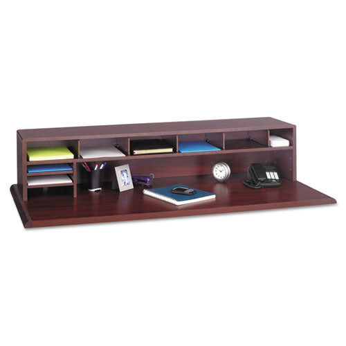 Safco - Low-Profile Desktop Organizer, 10 Sections, 57 1/2 x 12 x 12, Mahogany, Sold as 1 EA