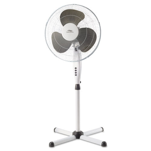 16" Three-Speed Oscillating Pedestal Fan, Three Speed, Metal/Plastic, White, Sold as 1 Each