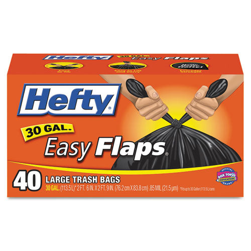 Easy Flaps Trash Bags, 30gal, Black, 40/Box, 6 Boxes/Carton, Sold as 1 Carton, 240 Each per Carton 