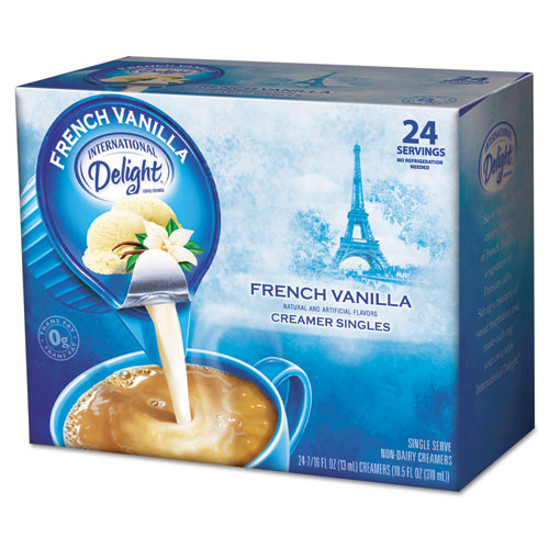 Flavored Liquid Non-Dairy Coffee Creamer, French Vanilla, .44oz Cup, 24/Box, Sold as 1 Box, 24 Each per Box 