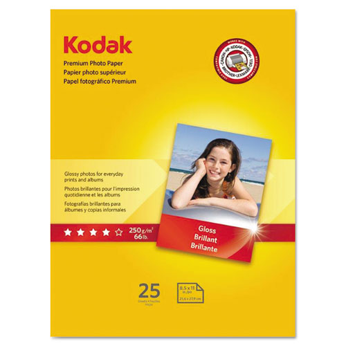 Kodak - Premium Photo Paper, 64lb, Glossy, 8-1/2 x 11, 25 Sheets/Pack, Sold as 1 PK