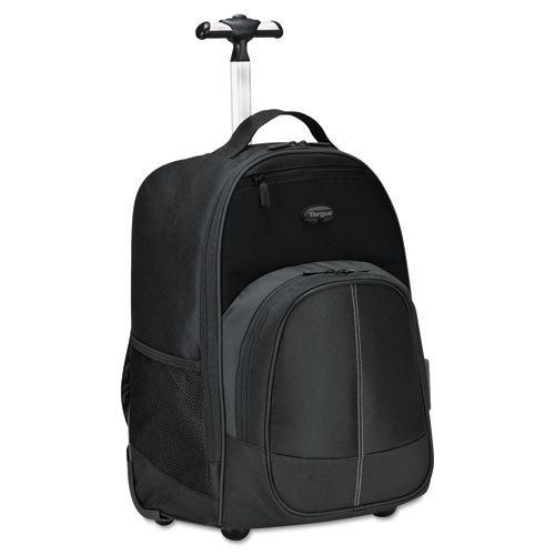 Compact Rolling Backpack, 19 1/3 x 7 1/2 x 13 4/10, Polyester, Black, Sold as 1 Each