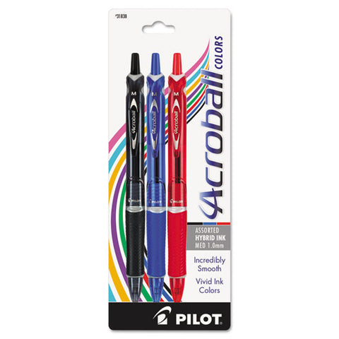 Acroball Colors Ball Point Pen, 1mm, Black/Blue//Red, 3/Pack, Sold as 1 Package