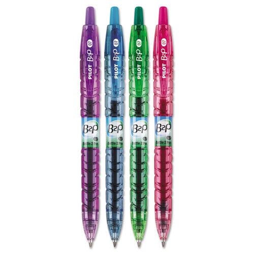 B2P Bottle-2-Pen Colors Recycled Retractable Gel Ink Pen, Assorted, .7mm, 4/Pack, Sold as 1 Package