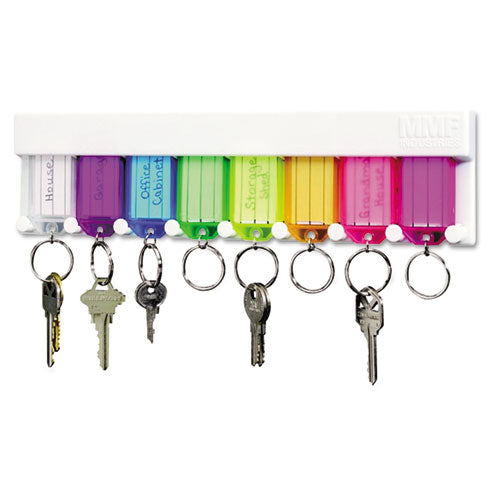 Multi-Color Key Rack, 8-Key, 2 3/4 x 1/2 x 10 1/2, Plastic, White, Sold as 1 Each