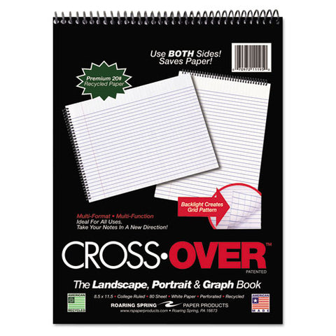 Crossover Notebook, 8-1/2 x 11-1/2, 80 Pgs, White Sheets, Assorted Cover Colors, Sold as 1 Each