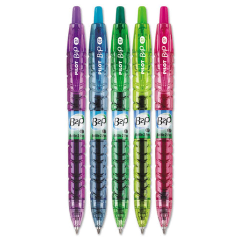 B2P Bottle-2-Pen Colors Recycled Retractable Gel Ink Pen, Assorted, .7mm, 5/Pack, Sold as 1 Package