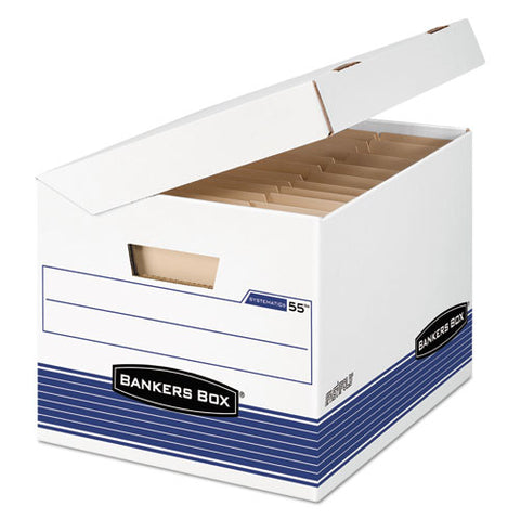 Bankers Box - FastFold Flip Top File Storage Box, Letter/Legal, White/Blue, 12/Ctn, Sold as 1 CT
