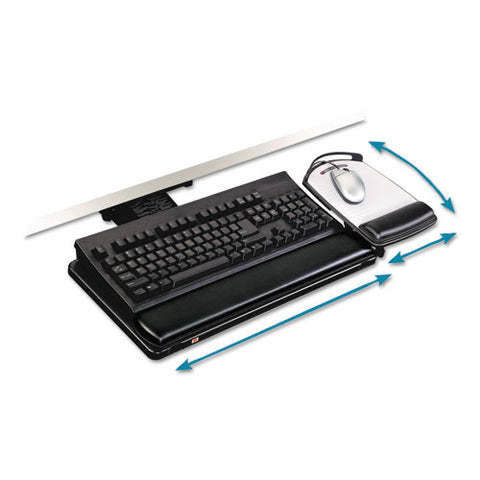 3M - Knob Adjust Keyboard Tray, 19-1/2 x 10-1/2, Black, Sold as 1 EA