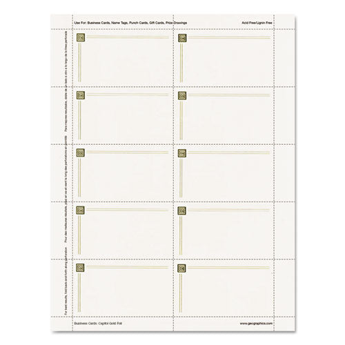 Capital Gold Design Business Cards, 3 1/2 x 2, 65 lb Stock, Ivory,150/Pack, Sold as 1 Package