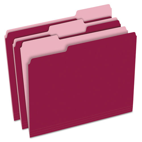 Colored File Folders, 1/3 Cut Top Tab, Letter, Burgundy/Light Burgundy, 100/Box, Sold as 1 Box, 100 Each per Box 