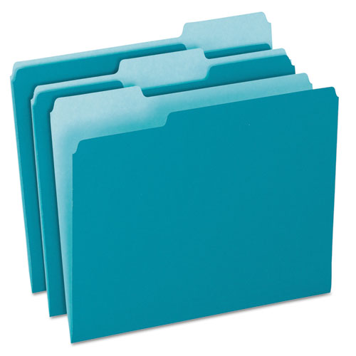 Colored File Folders, 1/3 Cut Top Tab, Letter, Teal/Light Teal, 100/Box, Sold as 1 Box, 100 Each per Box 