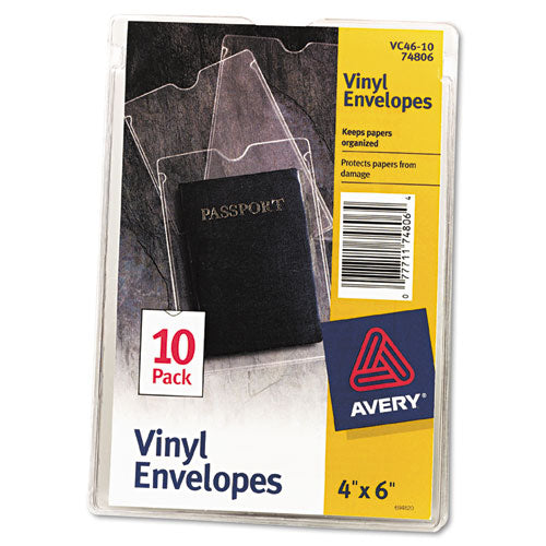 Top-Load Clear Vinyl Envelopes w/Thumb Notch, 4 x 6, Clear, 10/Pack, Sold as 1 Package