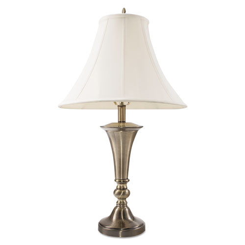 Ledu - Three-Way Incandescent Table Lamp with Bell Shade, Antique Brass Finish, 27-inch, Sold as 1 EA