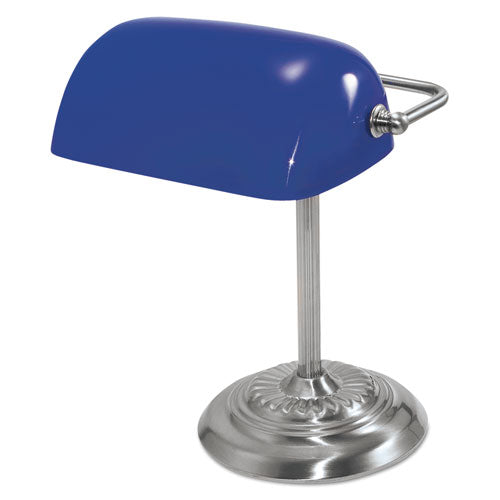 Ledu - Traditional Incandescent Banker?????????s Lamp, Blue Glass Shade, Chrome Base, 14 Inches, Sold as 1 EA