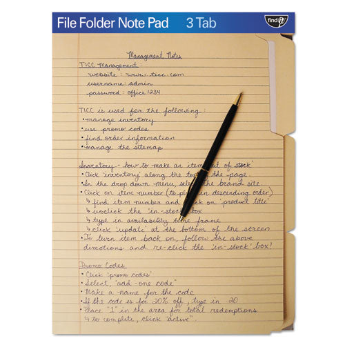 FindIt File Folders Notepad, 1/3 Cut, 11 Pt Stock, Letter, Manila, Sold as 1 Each