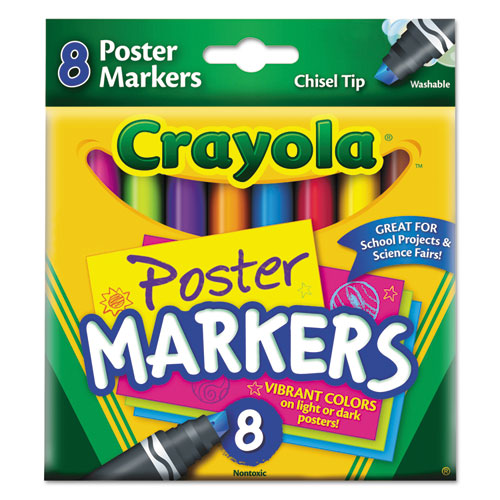Washable Poster Markers, Assorted, 8/Pack, Sold as 1 Set