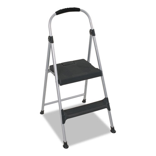 Aluminum Step Stool, 2-Step, 225lb, 18 9/10" Working Height, Platinum/Black, Sold as 1 Each