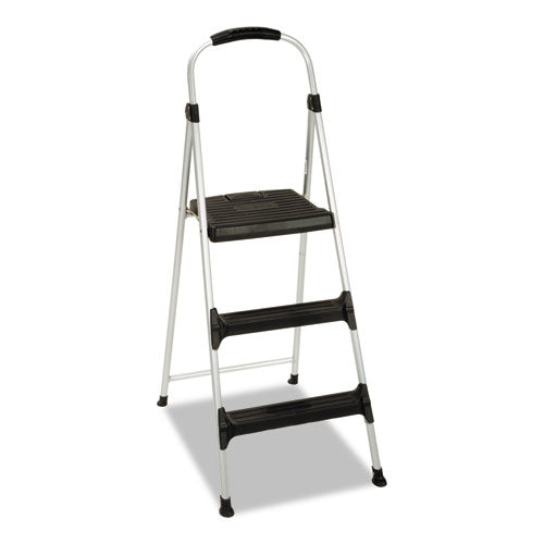 Aluminum Step Stool, 3-Step, 225lb, 28 29/64" Working Height, Platinum/Black, Sold as 1 Each