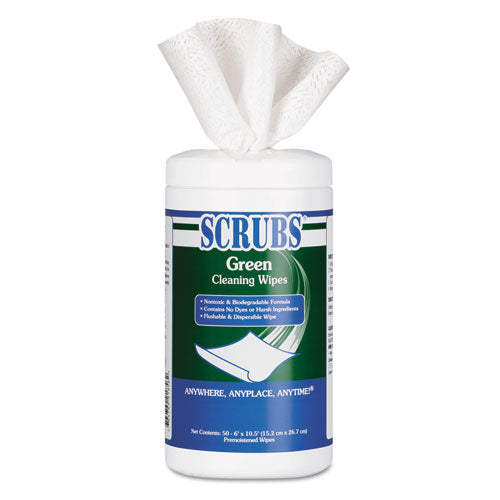 Green Cleaning Wipes, 6 x 10 1/2, White, Light Citrus Scent, 50/Container, Sold as 1 Each