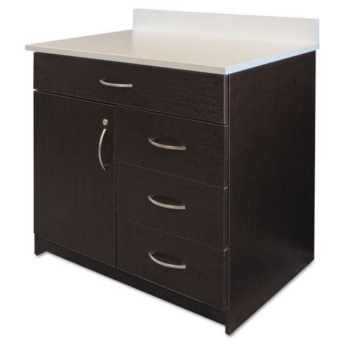 Hospitality Base Cabinet, Four Drawers/Door, 36w x 24 3/4d x 40h, Espresso/White, Sold as 1 Each